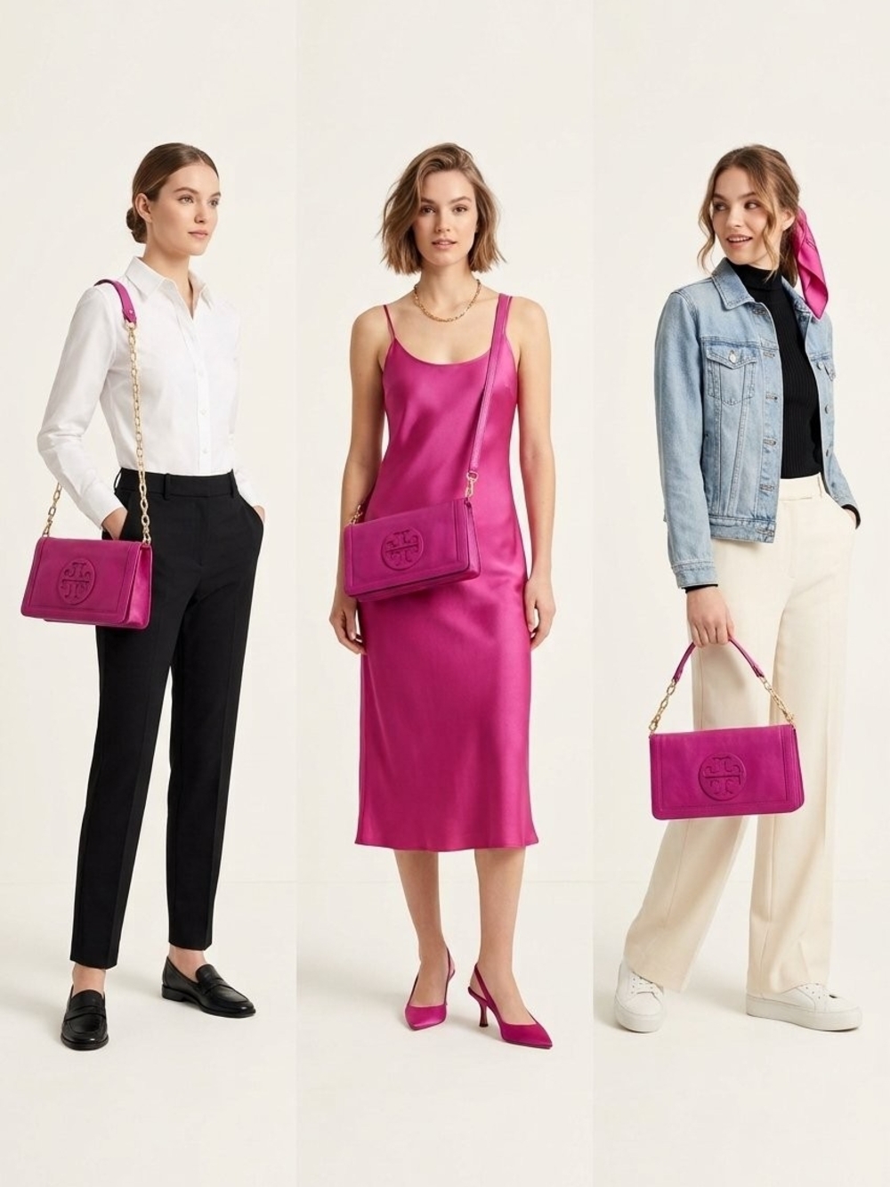 Tory Burch Fleming Shoulder Bag in Fuchsia with Gold Hardware